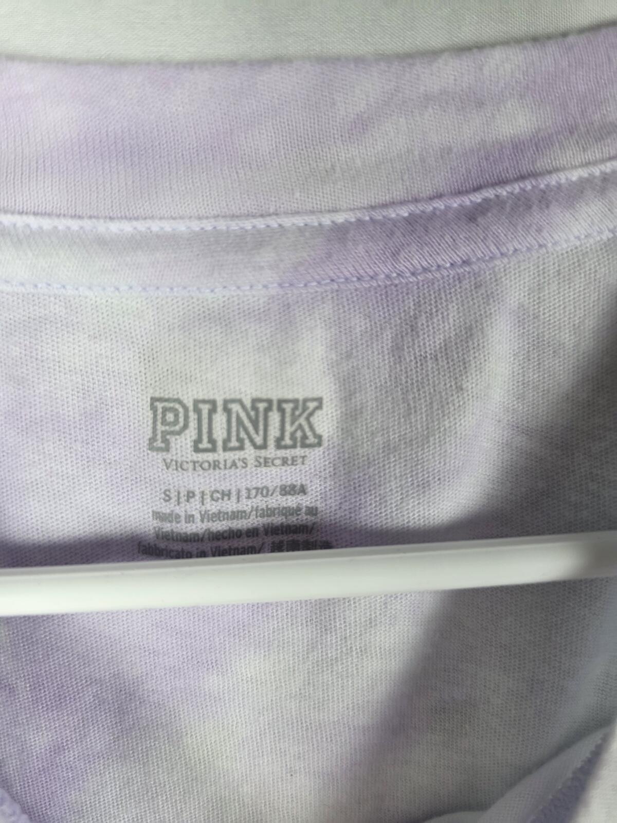 Victorias Secret PINK Tye Dye Long Sleeve Logo Cropped Tee shirt Purple SMALL