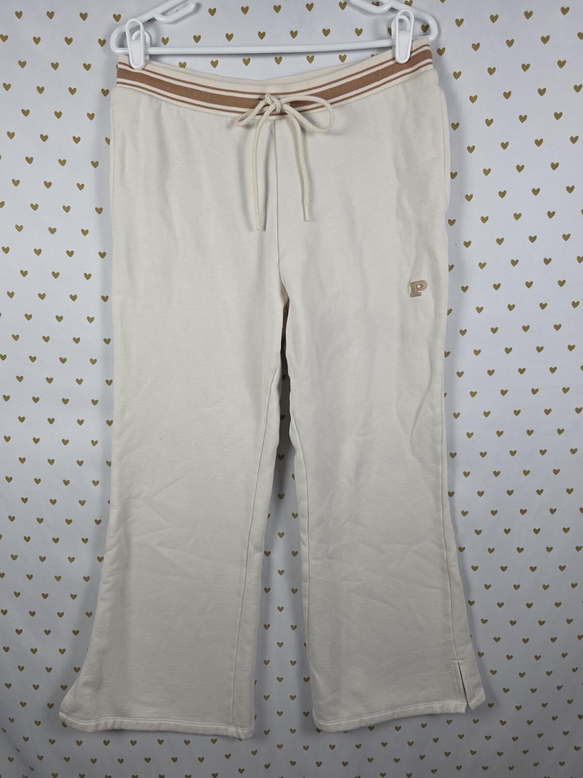 Victorias Secret PINK Cream Flared Sweatpants Sweats LARGE Logo pockets