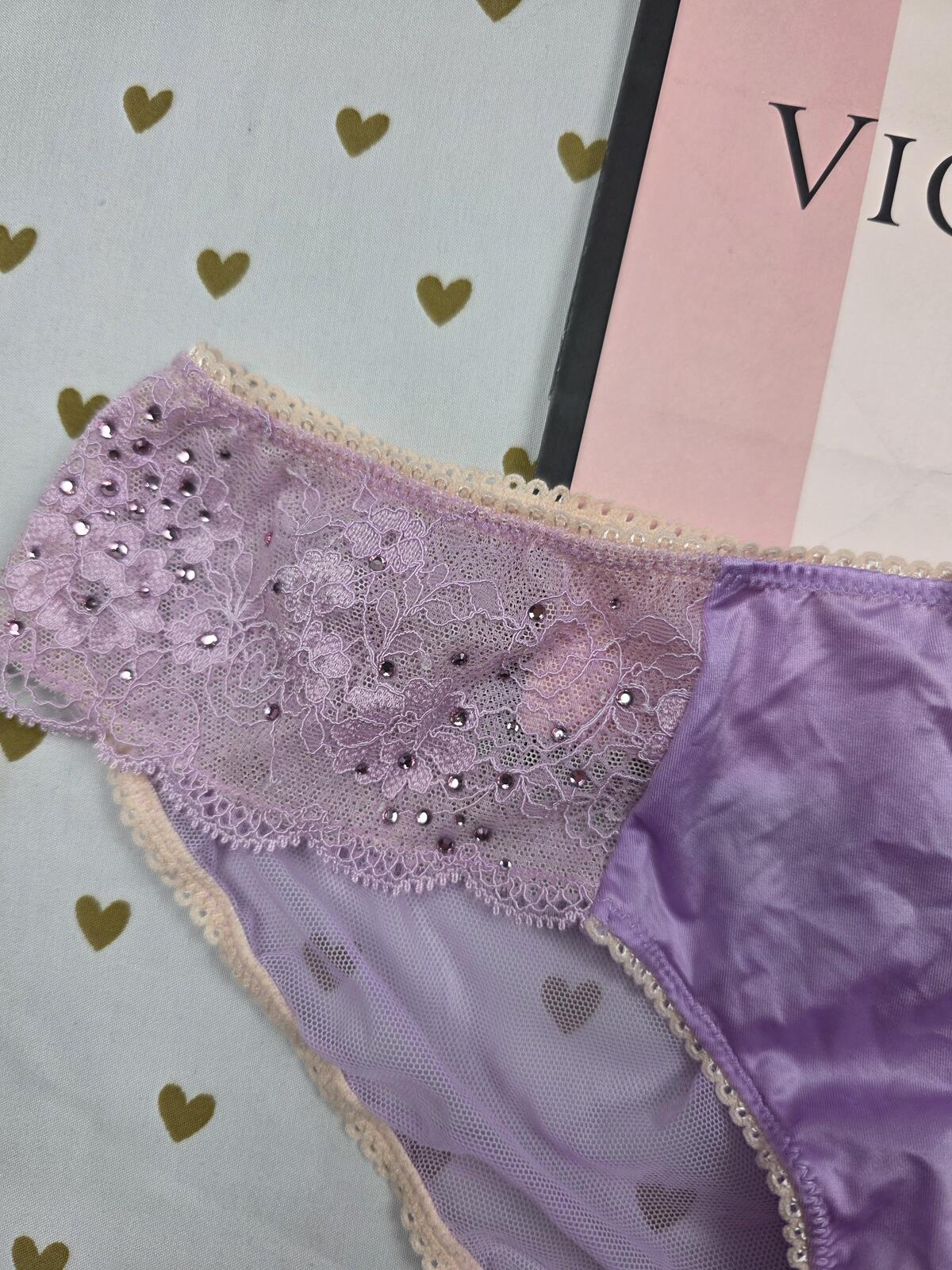 SEXY LITTLE THINGS BLING Studded Cheeky NEW NWT Panties Purple Lace Satin MEDIUM