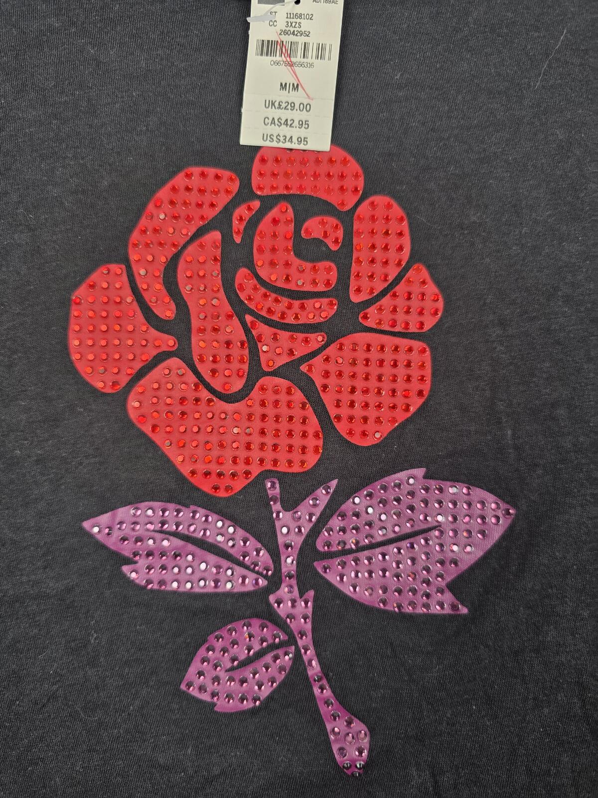 Victorias Secret PINK NEW Floral Rose Rhinestone Cropped Boxy Tee Shirt MEDIUM