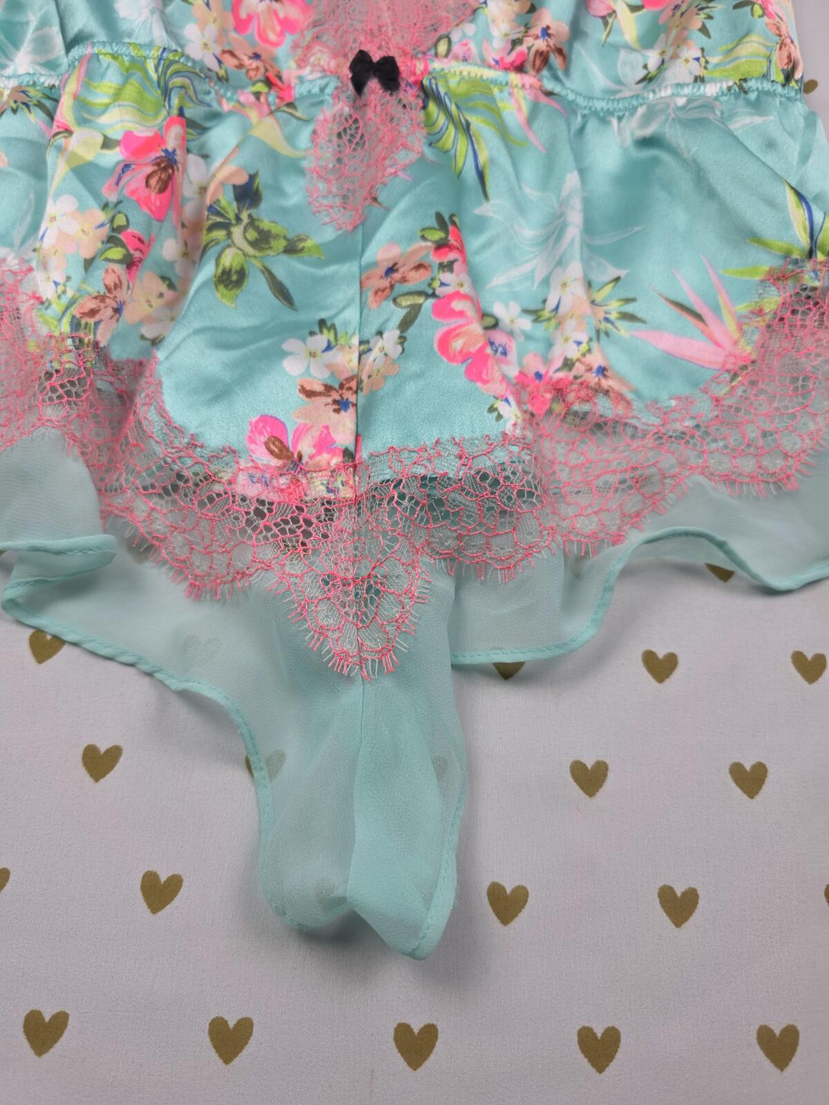 Victorias Secret Vintage Floral Satin Lace Teddy Nightie Lingerie SMALL