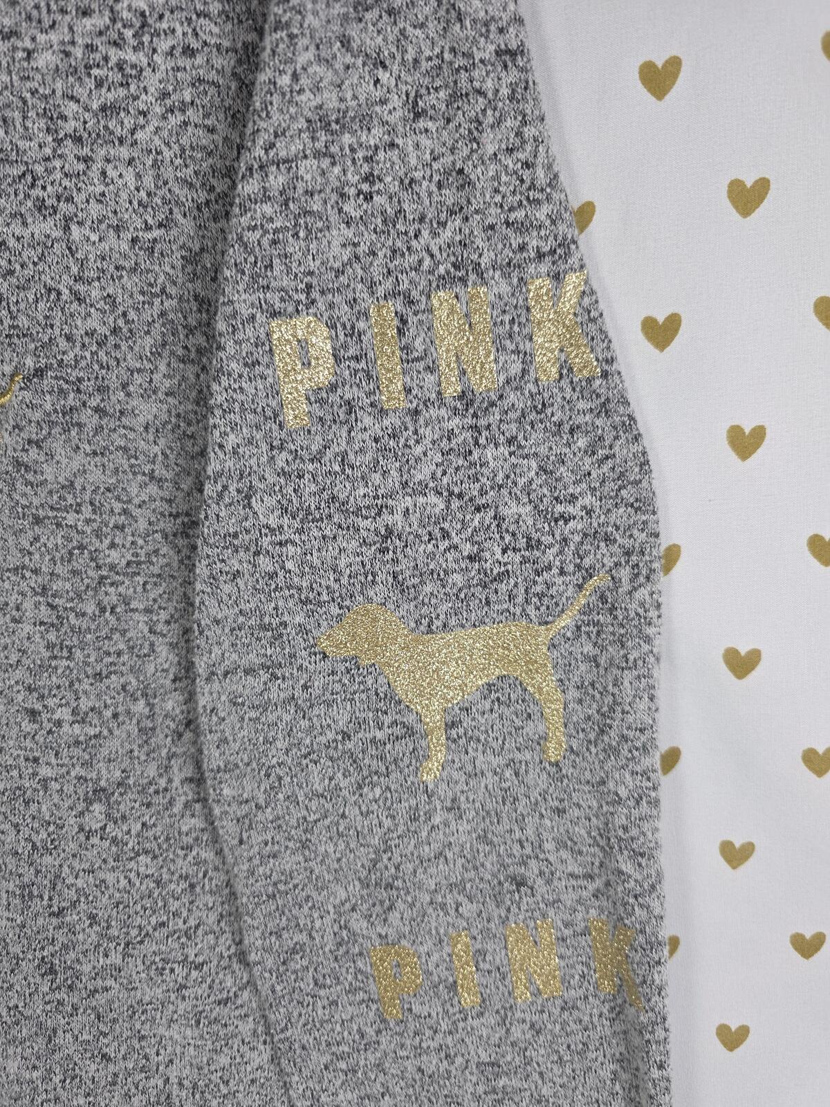 Victorias Secret PINK GLITTER DOG Soft Grey Long Sleeve Tee shirt MEDIUM
