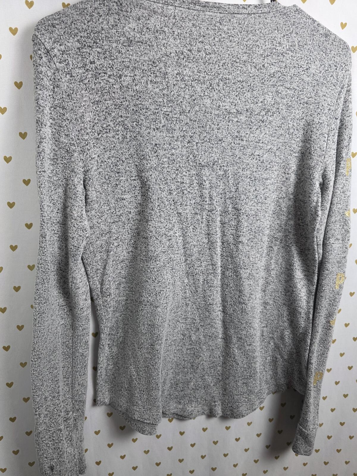 Victorias Secret PINK GLITTER DOG Soft Grey Long Sleeve Tee shirt MEDIUM