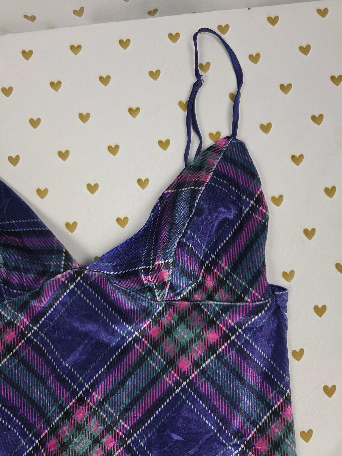 Victorias Secret NEW Nwt Plaid Velved Nightie Slip Dress Strappy XS