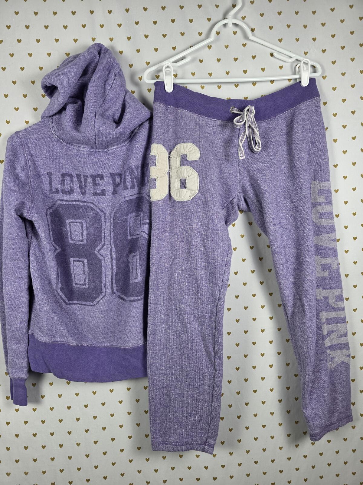 Victorias Secret Pink Vintage Purple Sweats Hoodie Jacket 86 LOVE Set MEDIUM SM