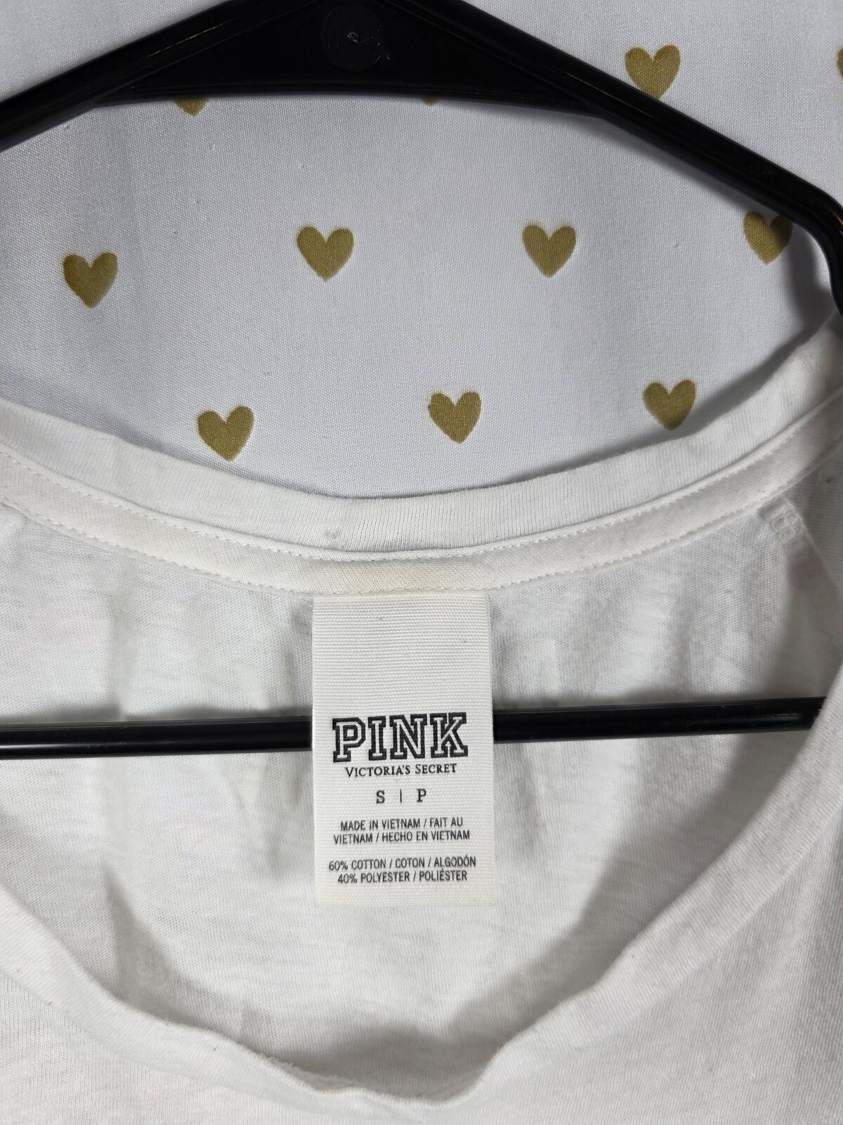 Victorias Secret PINK Chevron BLING Sequined Tee Shirt White Small
