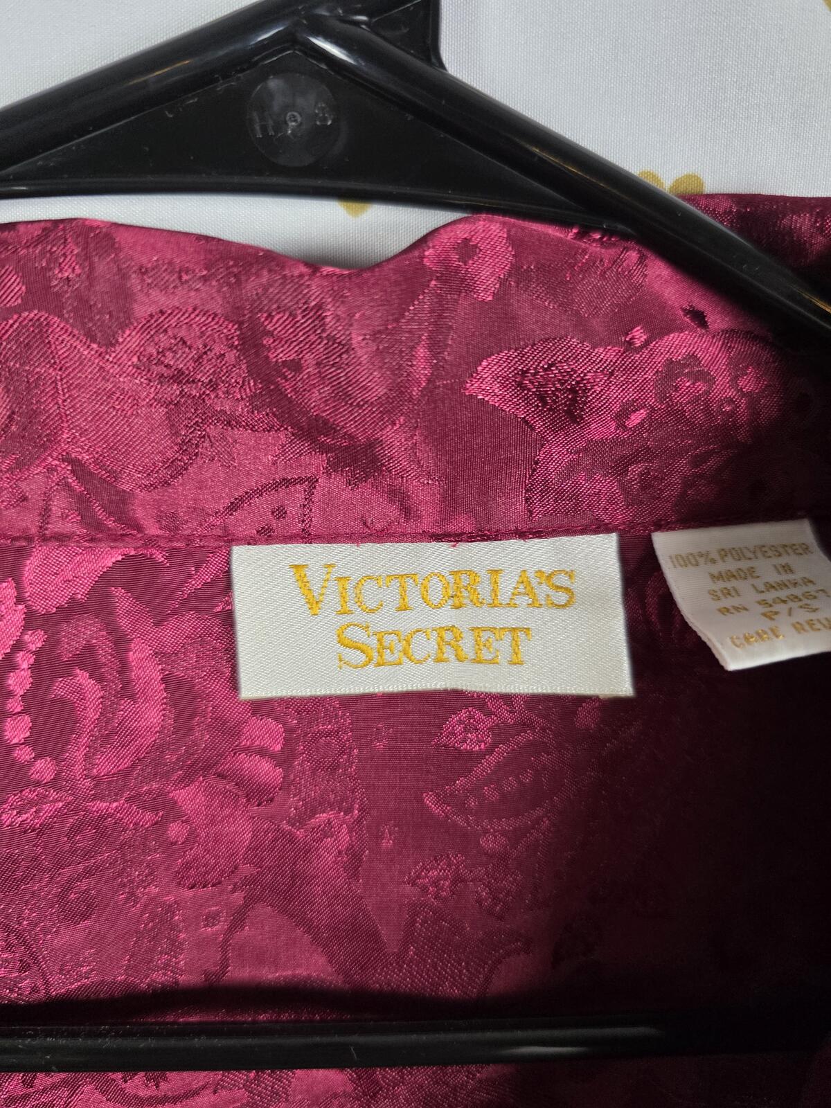 Victorias Secret Gold Label Button Down Maroon Satin Sleep Shirt nightgown Pj SM