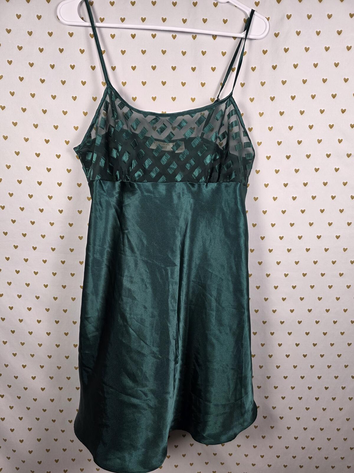 Victorias Secret Gold Label GREEN Sheer Top Slip Dress Satin Vintage LARGE