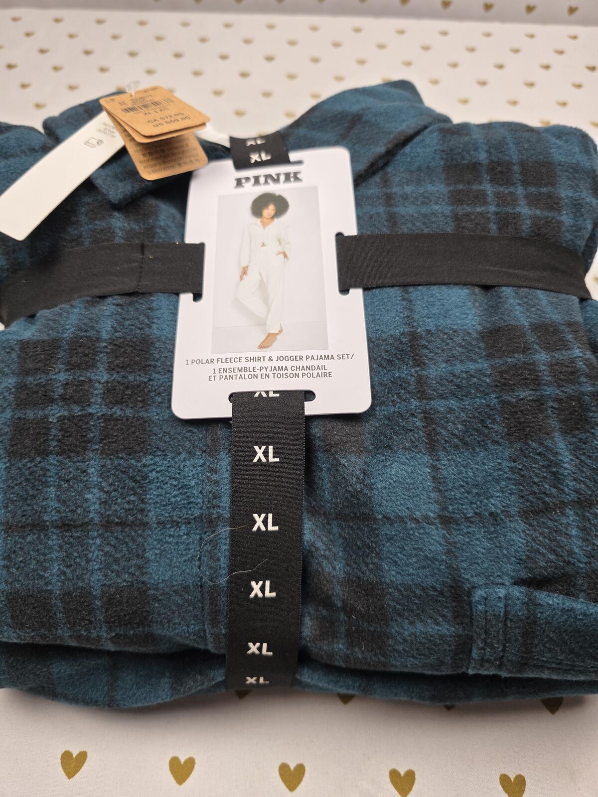 Victorias Secret PINK POLAR FLEECE Shirt & Jogger Set Plaid XL Pajama NEW NWT
