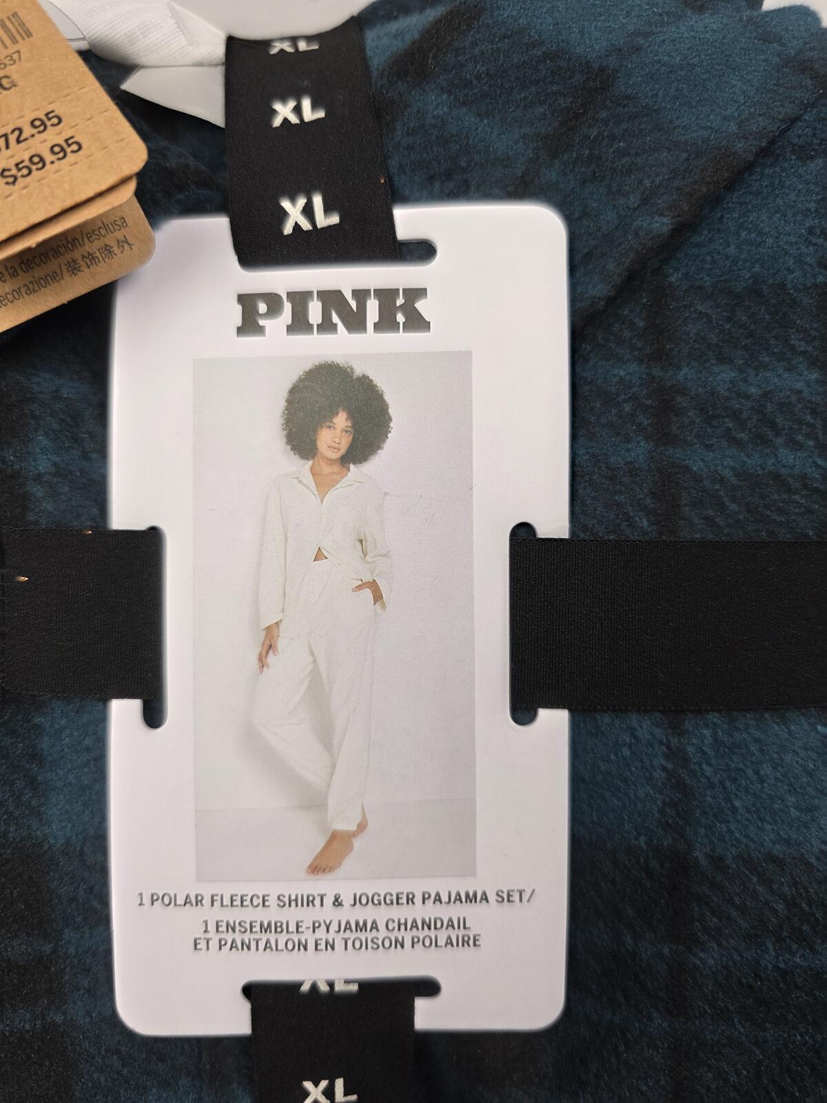 Victorias Secret PINK POLAR FLEECE Shirt & Jogger Set Plaid XL Pajama NEW NWT