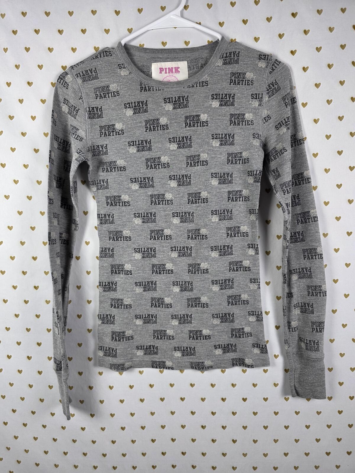 Victorias Secret PINK Vintage Y2k Thermal Tee Shirt SMALL Logo LOVE PARTIES