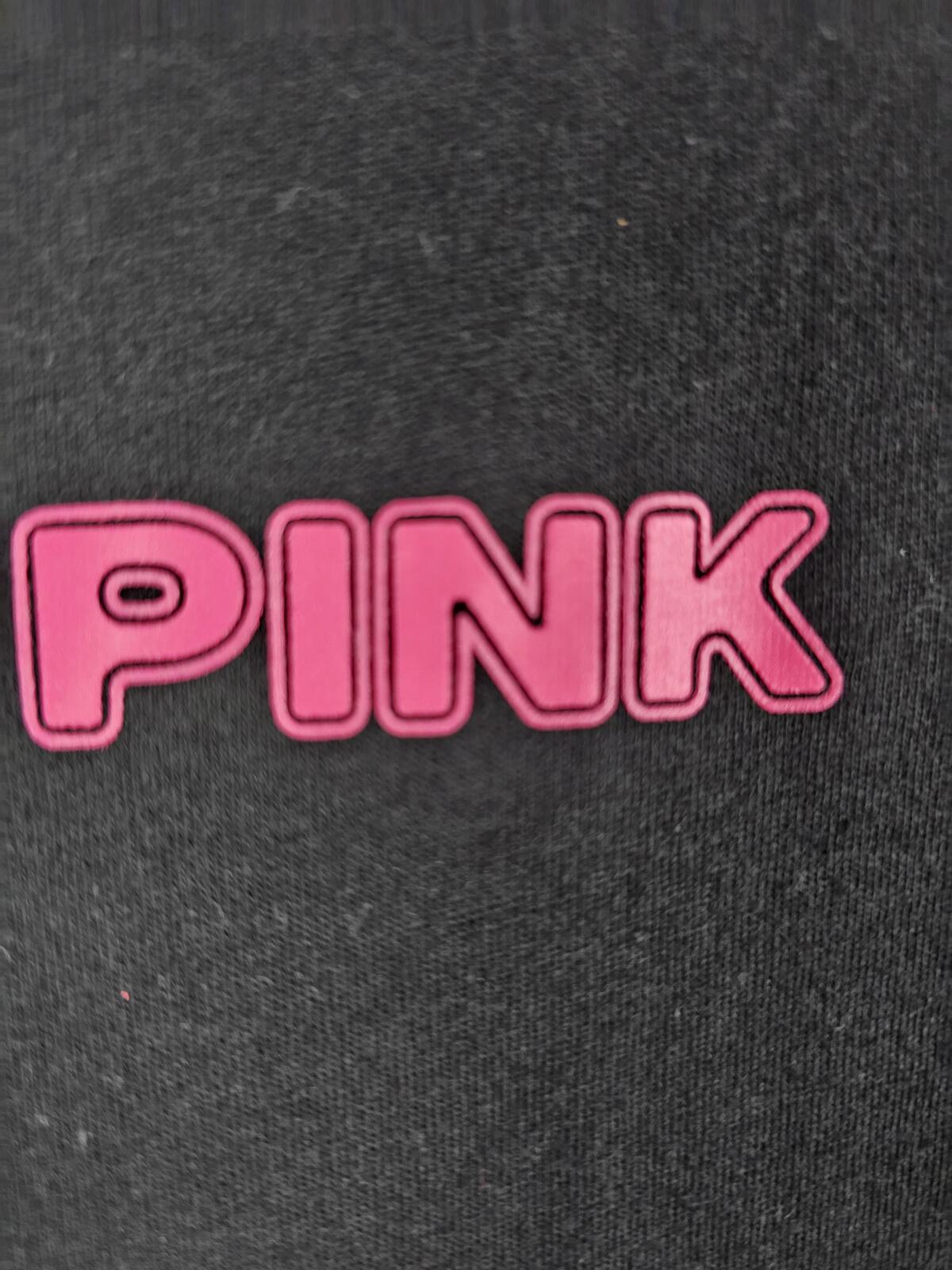 Victorias Secret PINK Bling STUDDED Neon Logo Black Tee Shirt LARGE