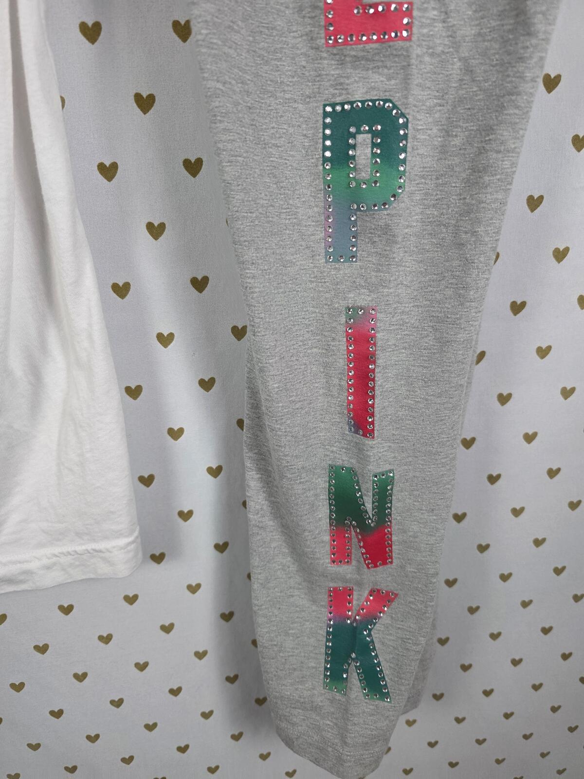 Victorias Secret PINK BLING Studded TEe Shirt & NWT Leggings Yoga Pants SET SM M