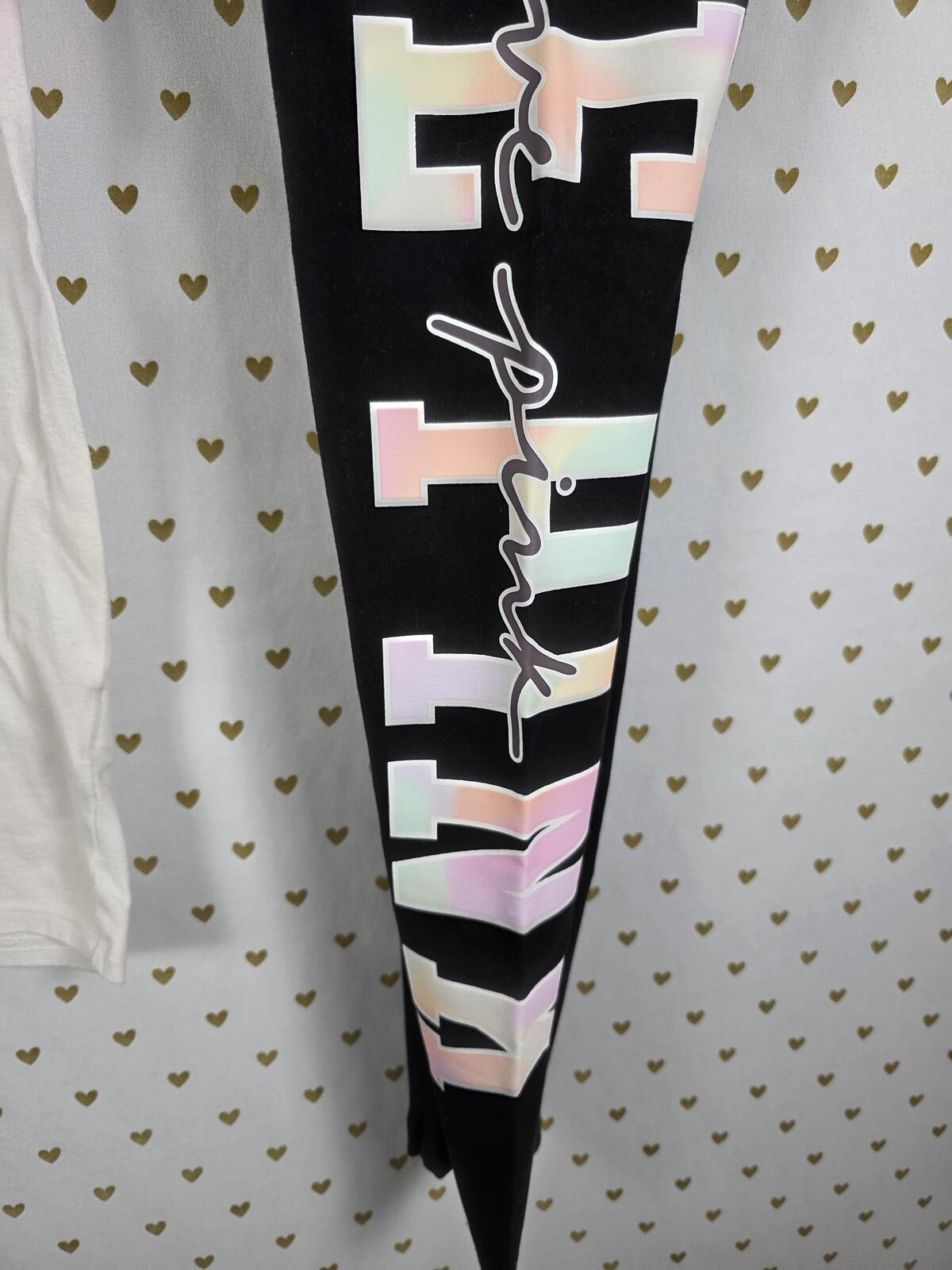 Victorias Secret PINK NWT Yoga Pants & matching TEE SHIRT SET 2pc XS Rainbow