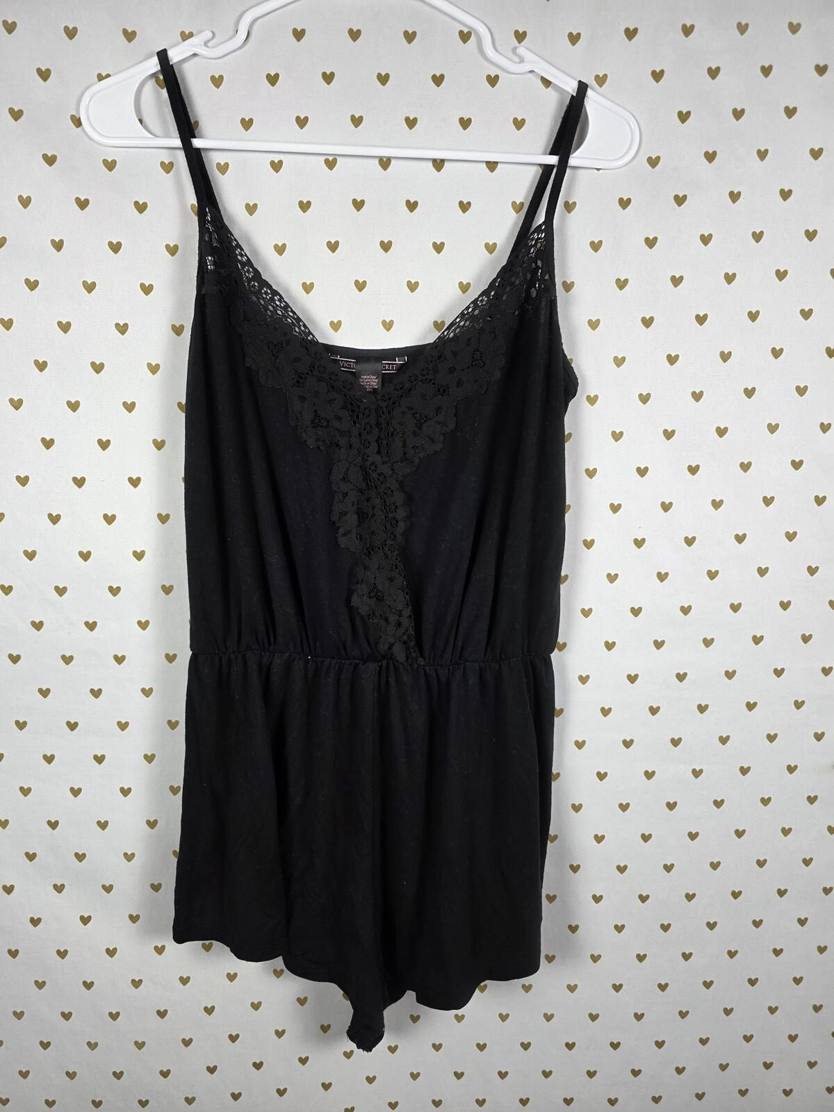 Victorias Secret Super Soft Black Sleep Romper Tank Top Shorts Outfit MEDIUM