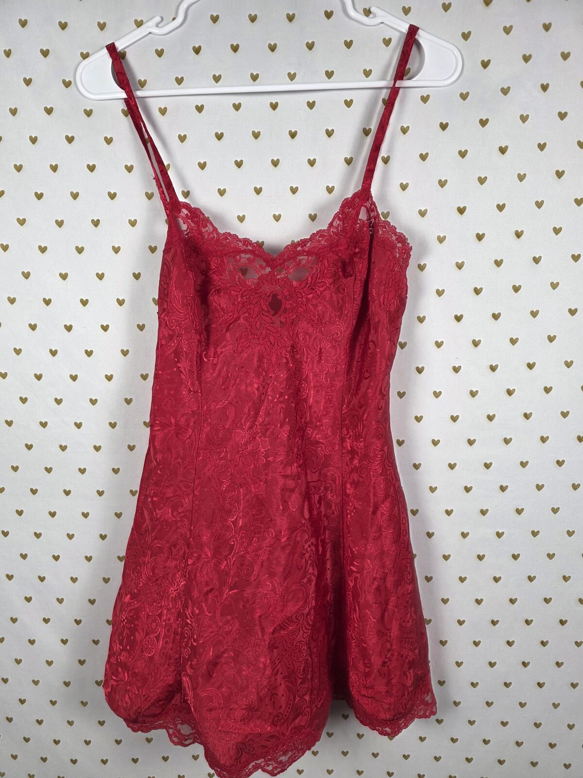 Victorias Secret Vintage Gold Label Satin Red Slip Dress Nightie Small