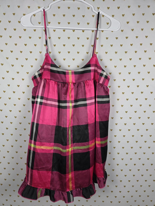 Victorias Secret Vintage Plaid Satin Ruffled Babydoll 90's Y2k Nightie Medium
