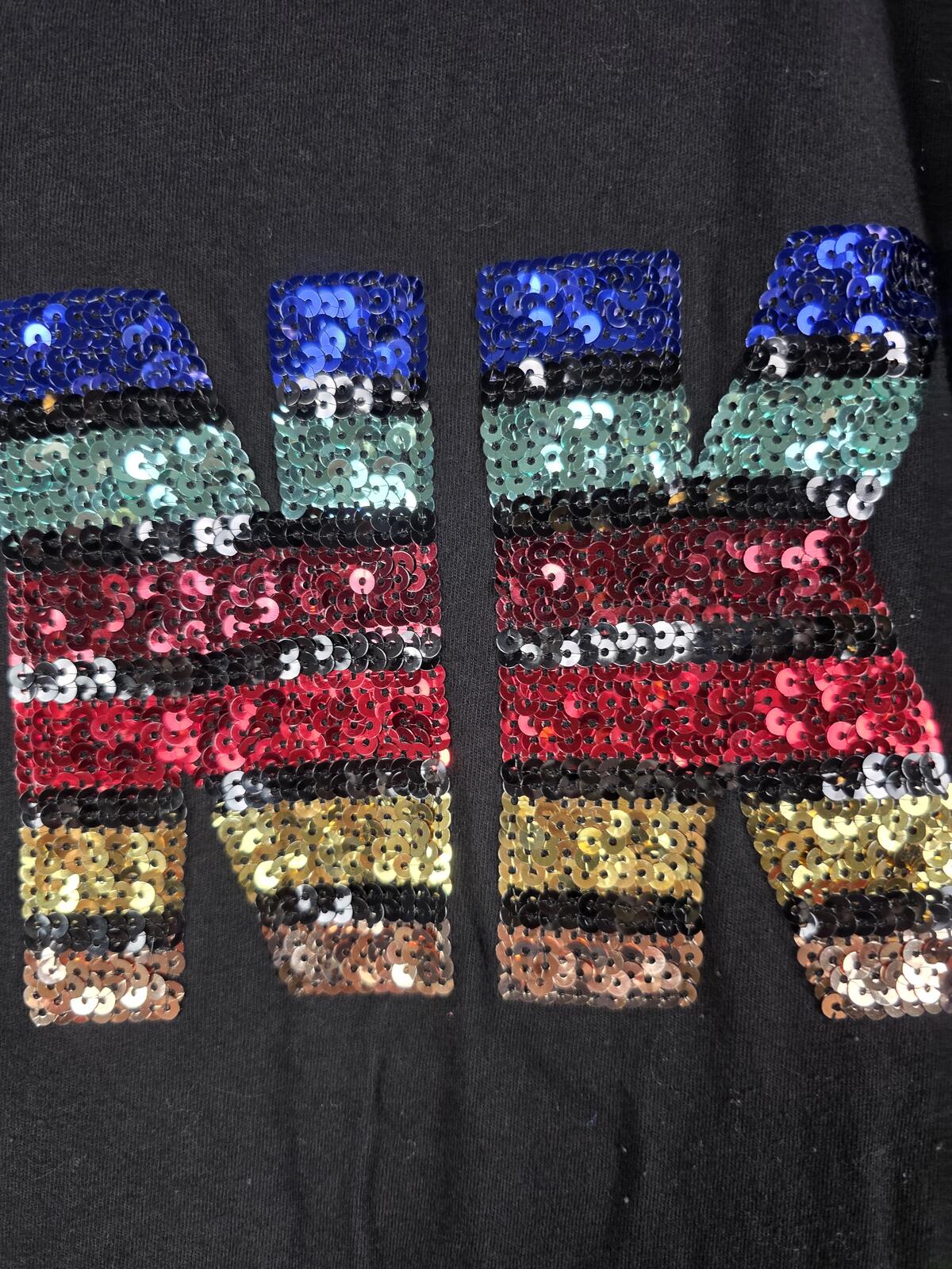 Victorias Secret PINK Sequined Bling Rainbow Logo Tee Shirt Small