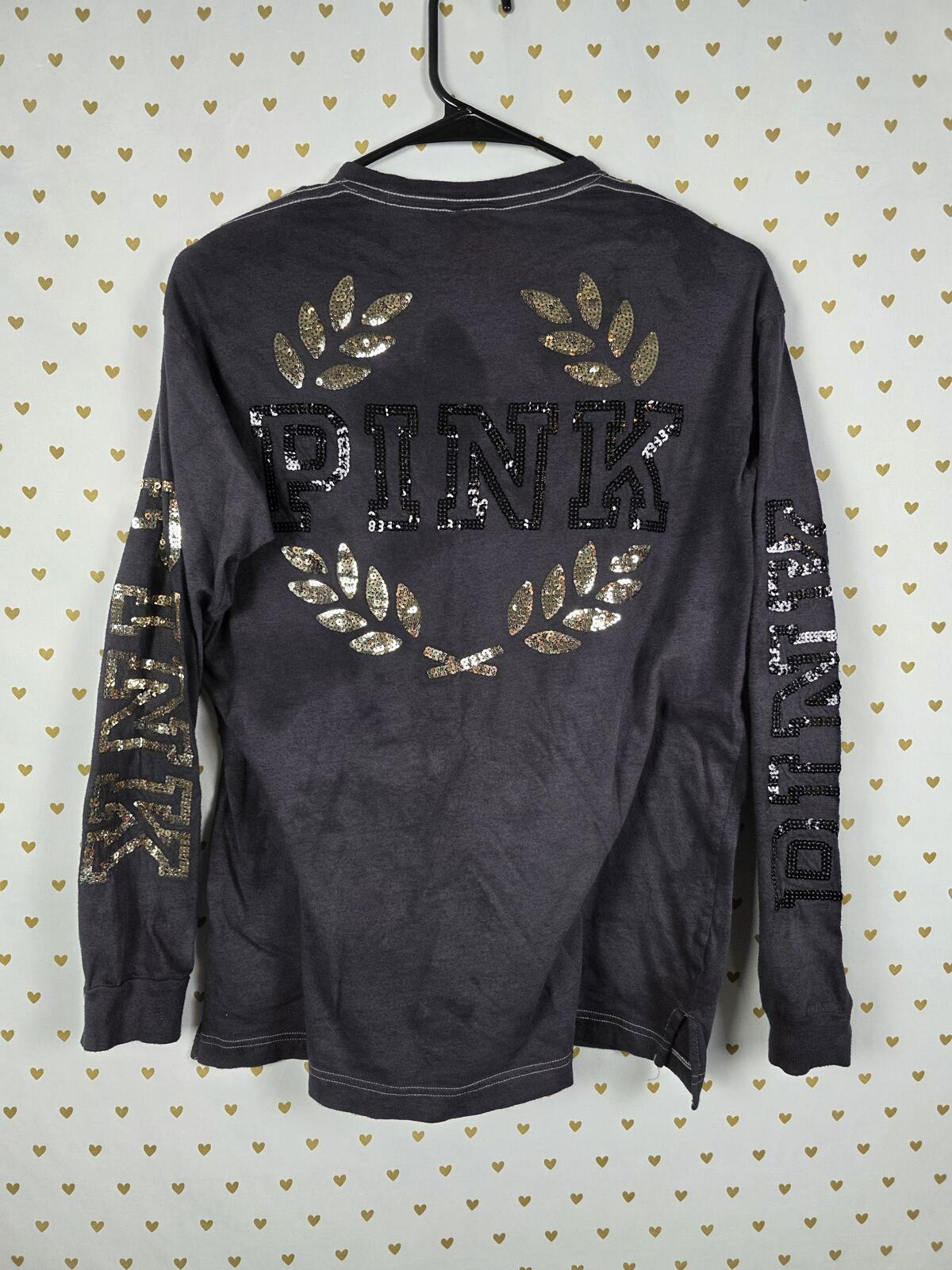 Victorias Secret PINK Bling Long sleeve Tye Dye Campus Tee Shirt Crest Logo XS
