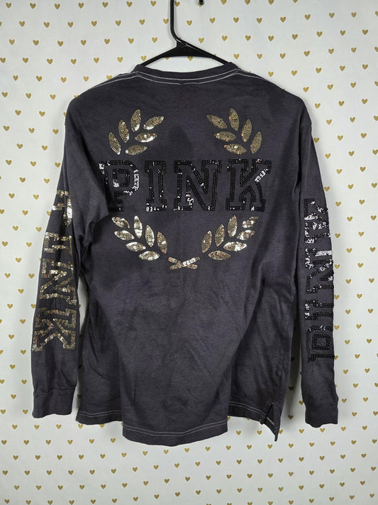 Victorias Secret PINK Bling Long sleeve Tye Dye Campus Tee Shirt Crest Logo XS