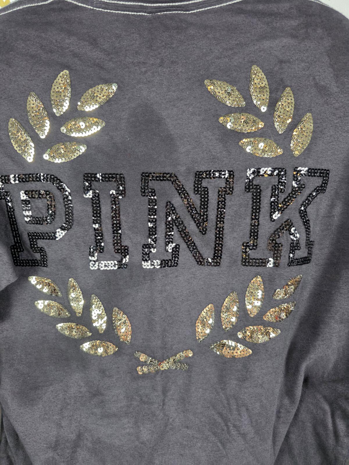 Victorias Secret PINK Bling Long sleeve Tye Dye Campus Tee Shirt Crest Logo XS