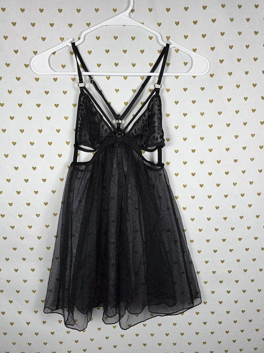 Victorias Secret Strappy Black Caged Babydoll Nightie Lingerie Caged SMALL