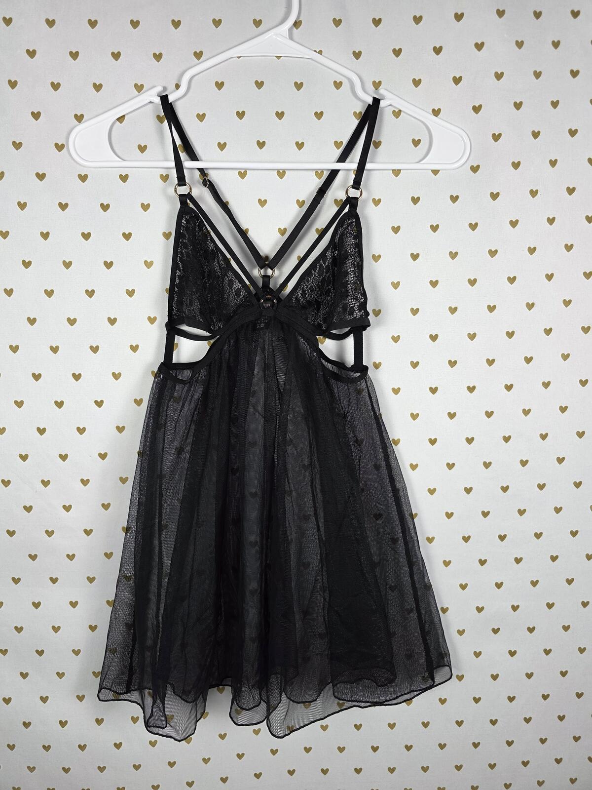 Victorias Secret Strappy Black Caged Babydoll Nightie Lingerie Caged SMALL