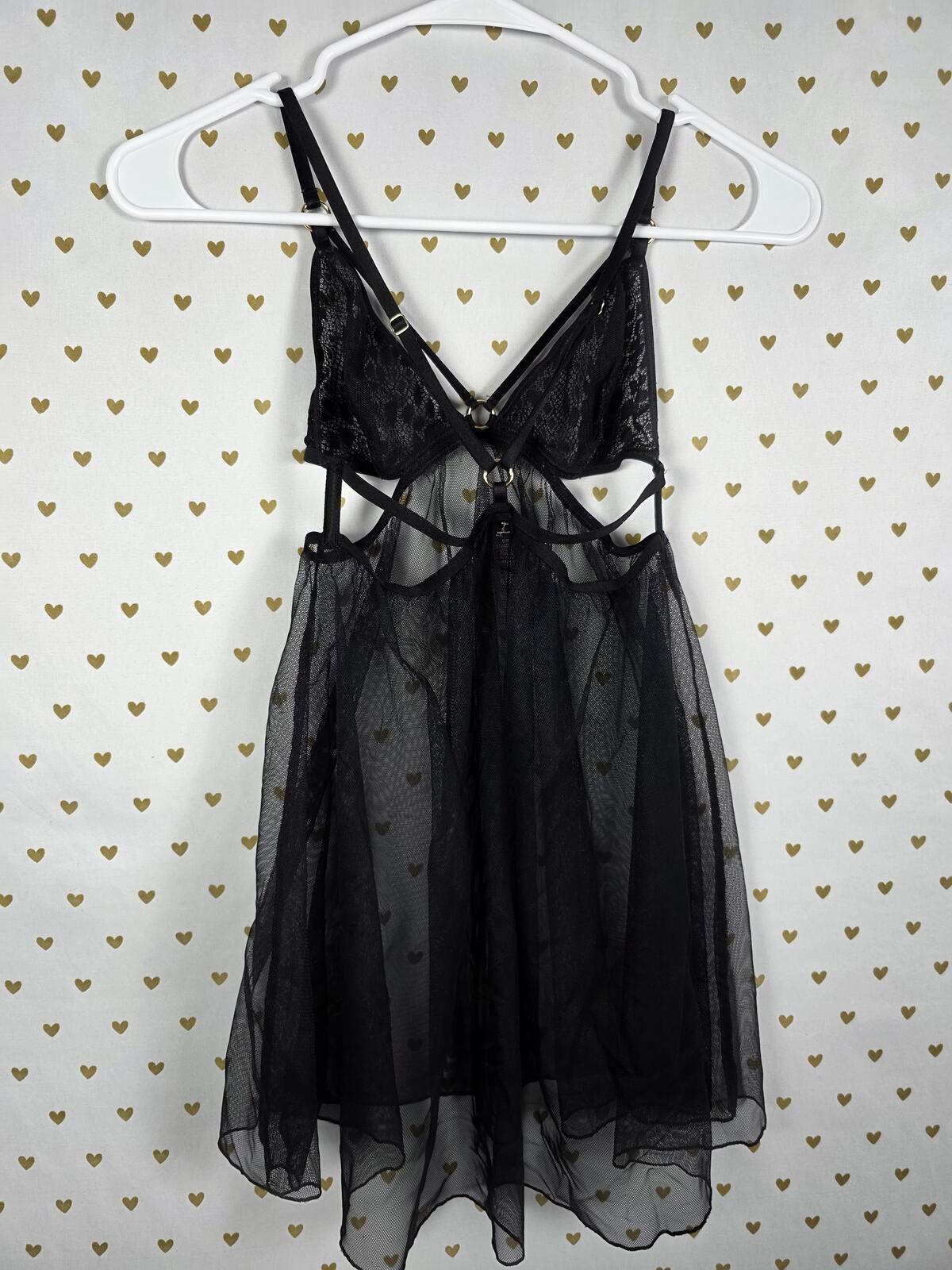 Victorias Secret Strappy Black Caged Babydoll Nightie Lingerie Caged SMALL