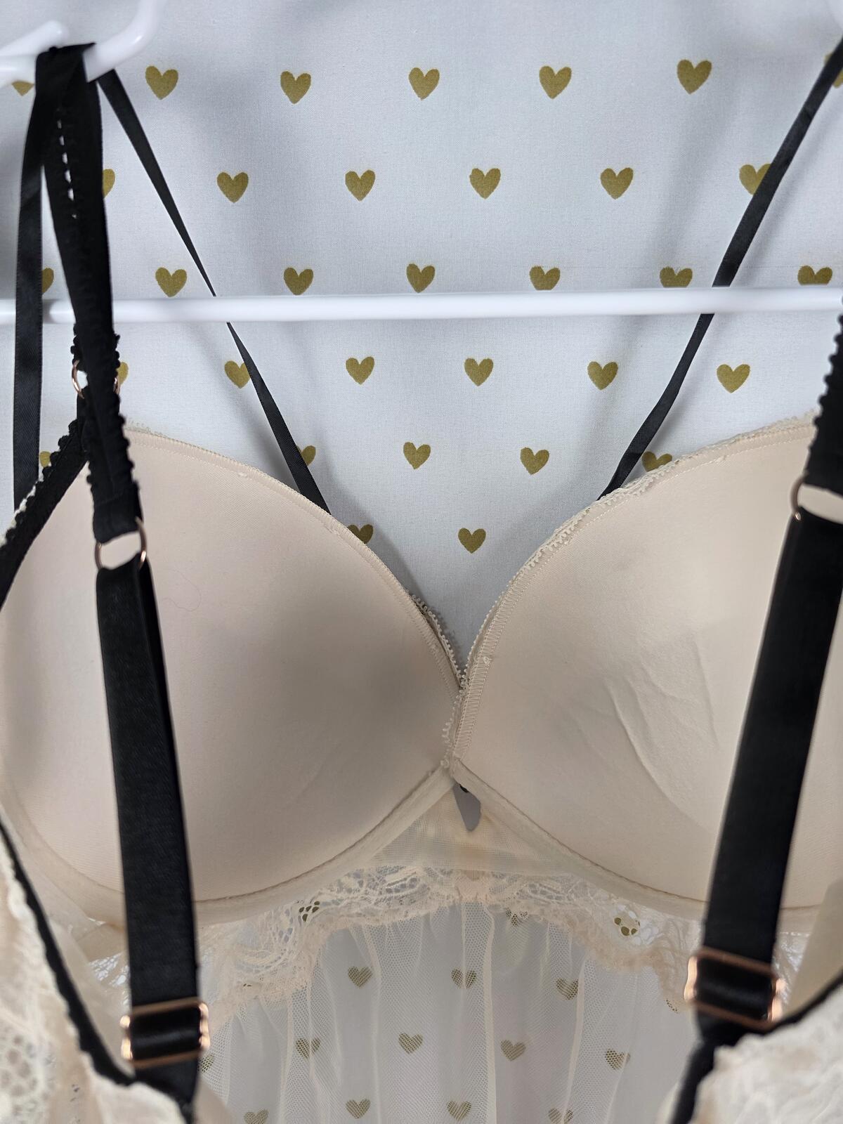 Victorias Secret Strappy Sheer Caged Push Up Babydoll Nightie Lingerie 36D