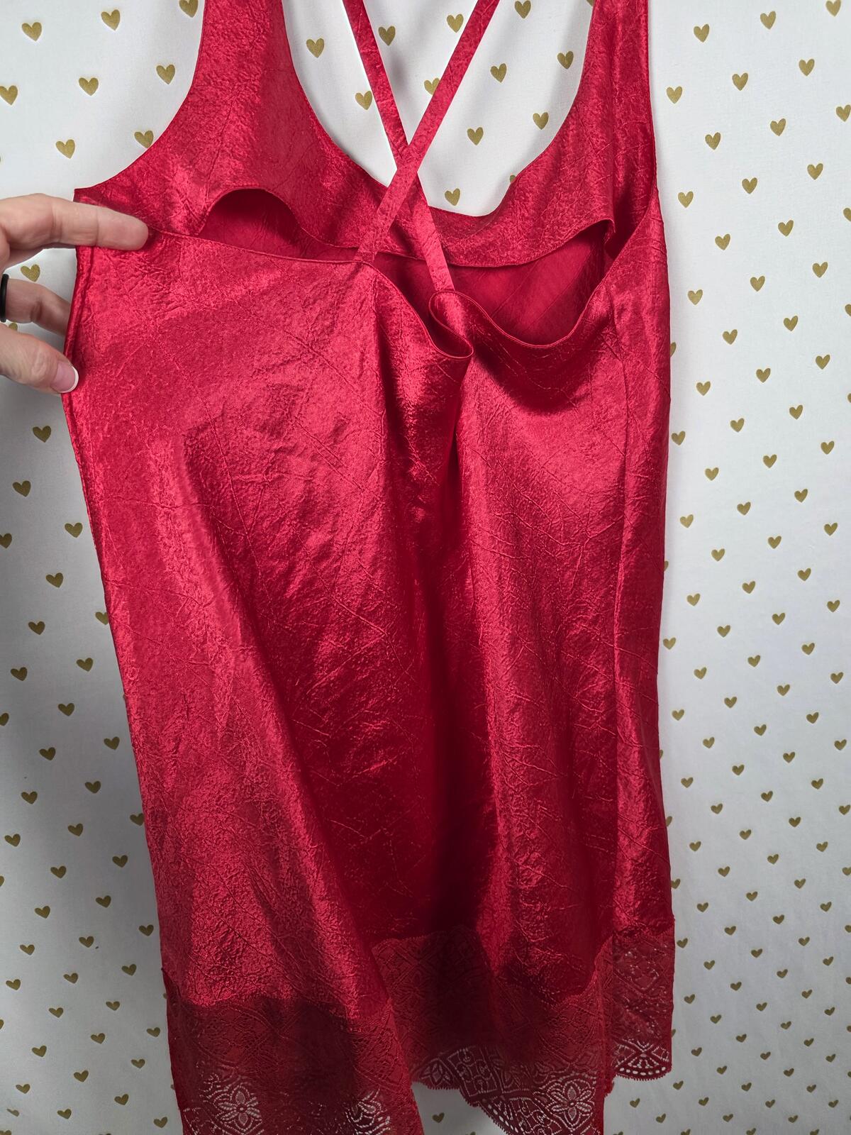 Victorias Secret Vintage Gold Label Medium Red Crushed Satin Strappy Slip Dress
