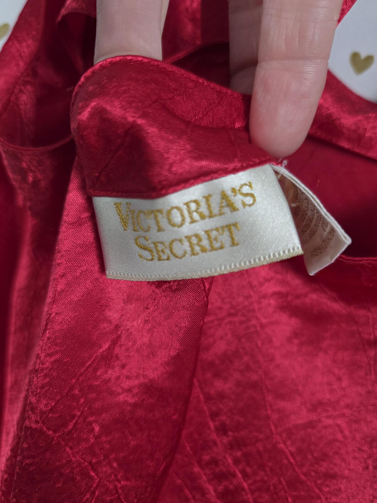 Victorias Secret Vintage Gold Label Medium Red Crushed Satin Strappy Slip Dress