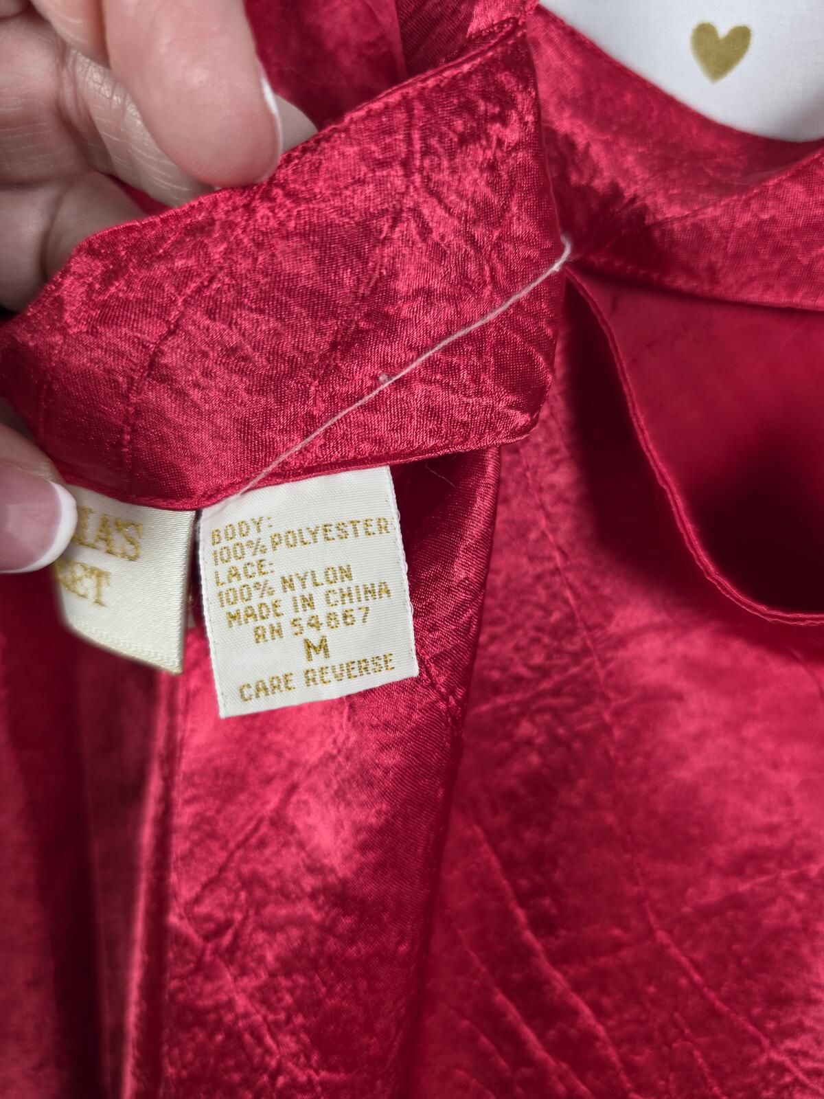 Victorias Secret Vintage Gold Label Medium Red Crushed Satin Strappy Slip Dress