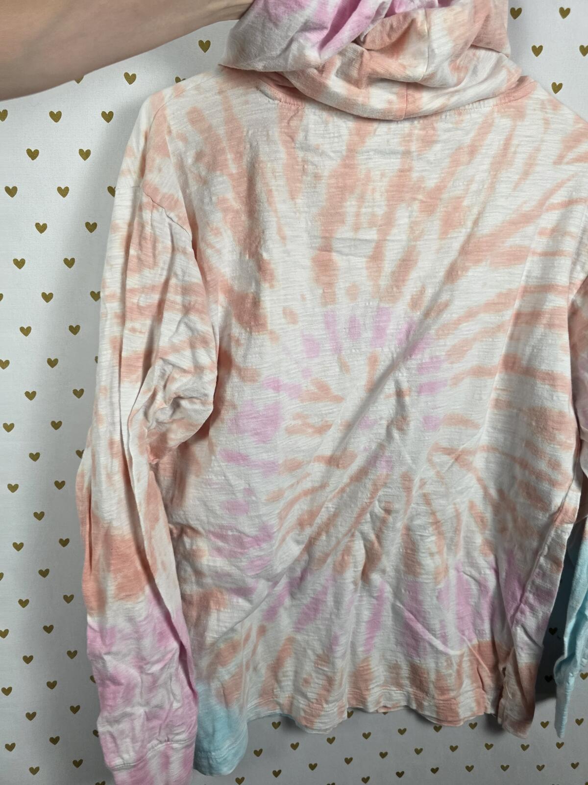 Victorias Secret Pink Hooded Tye Dye Long sleeve Tee shirt SMALL Oversized