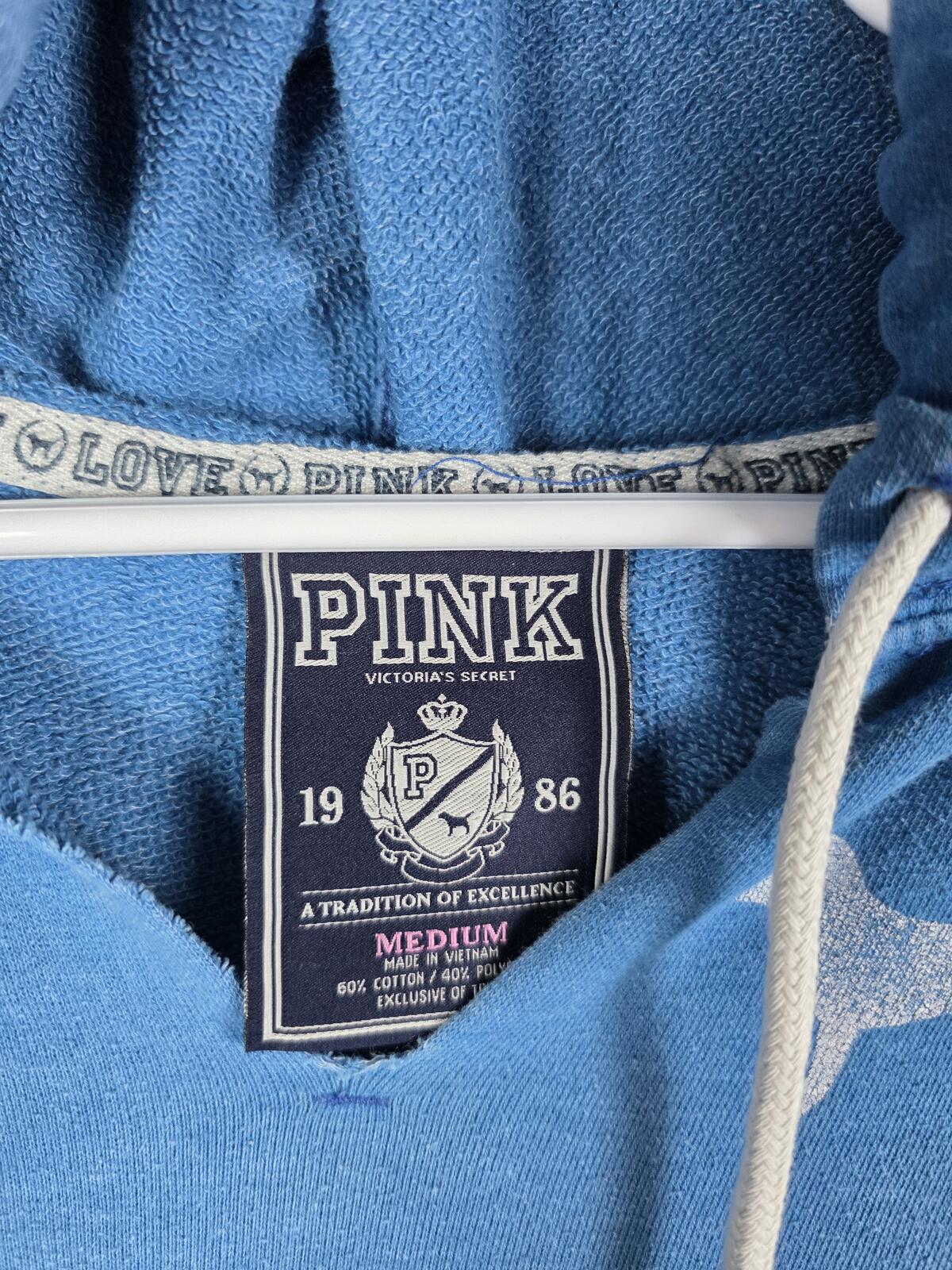 Victorias Secret Pink Vintage V Neck Pullover Hoodie Sweater Blue STAR MEDIUM