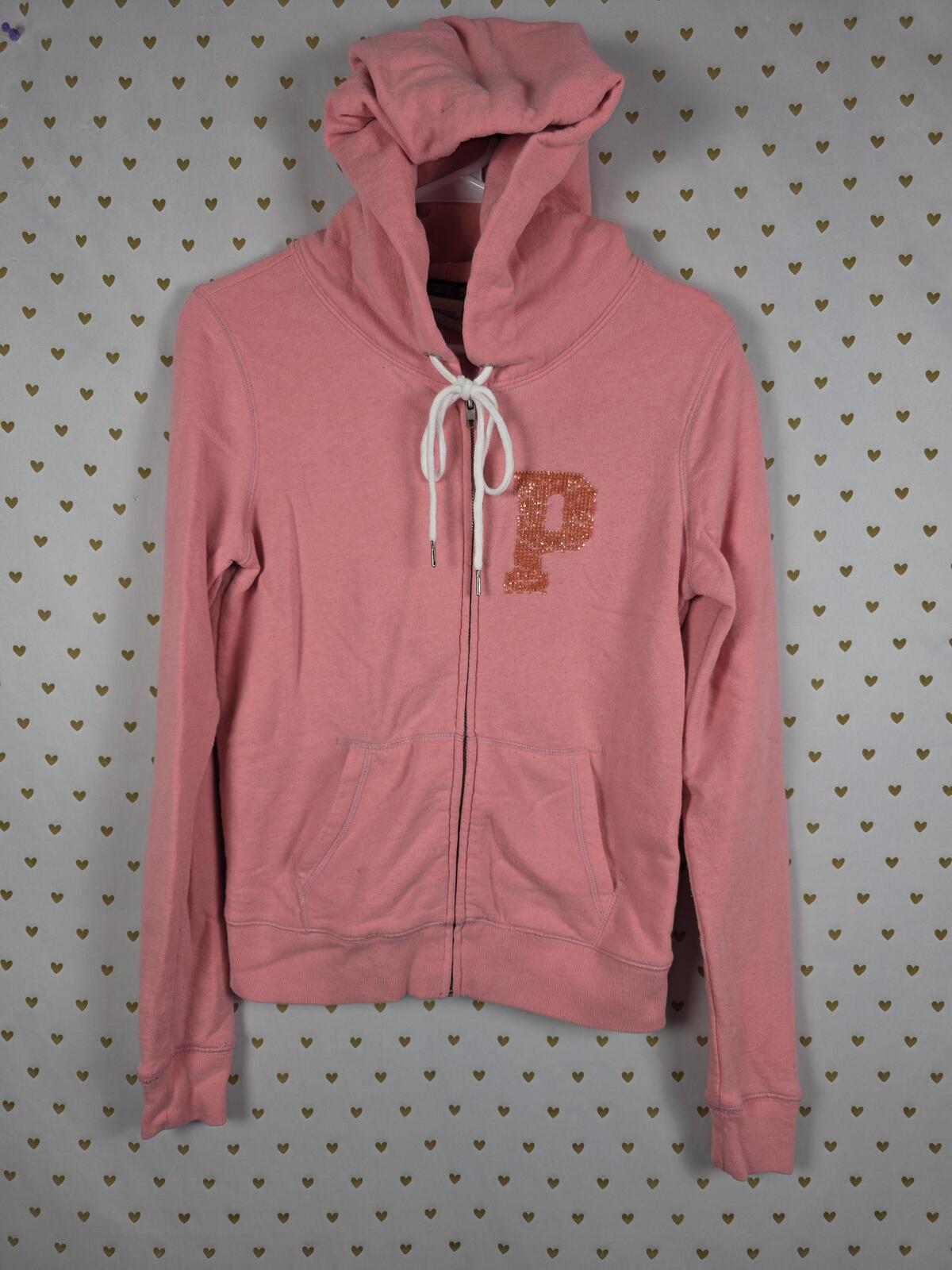 Victorias Secret Pink Bling Logo Sequined Full zip Hoodie Jacket XS