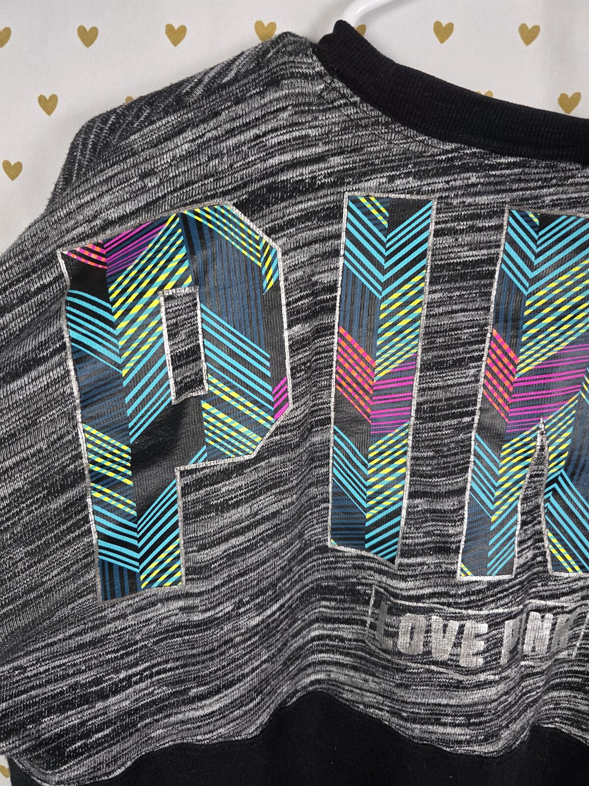 Victorias Secret Pink Geometric Logo Colorblock Sweater Shirt MEDIUM
