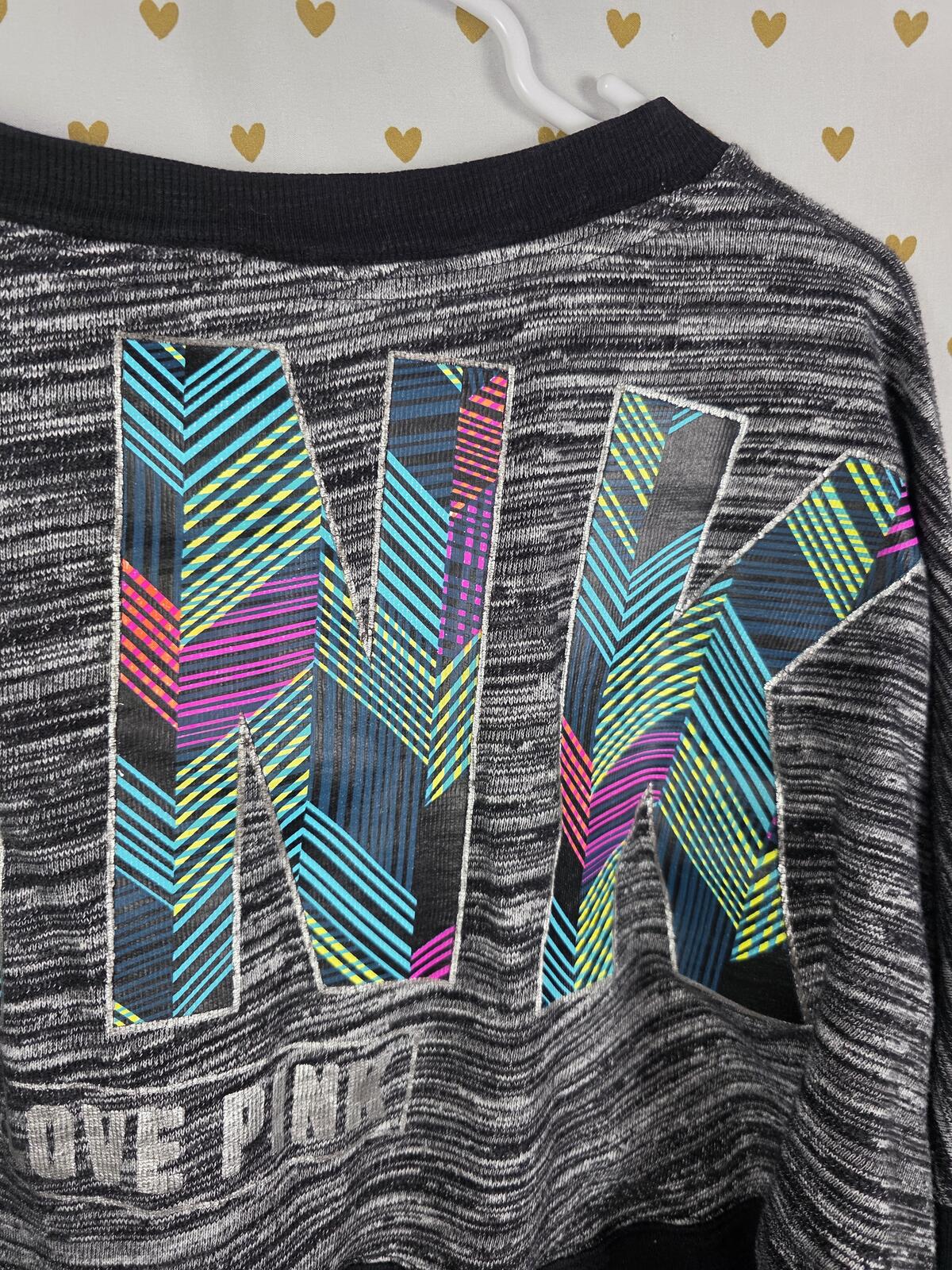 Victorias Secret Pink Geometric Logo Colorblock Sweater Shirt MEDIUM