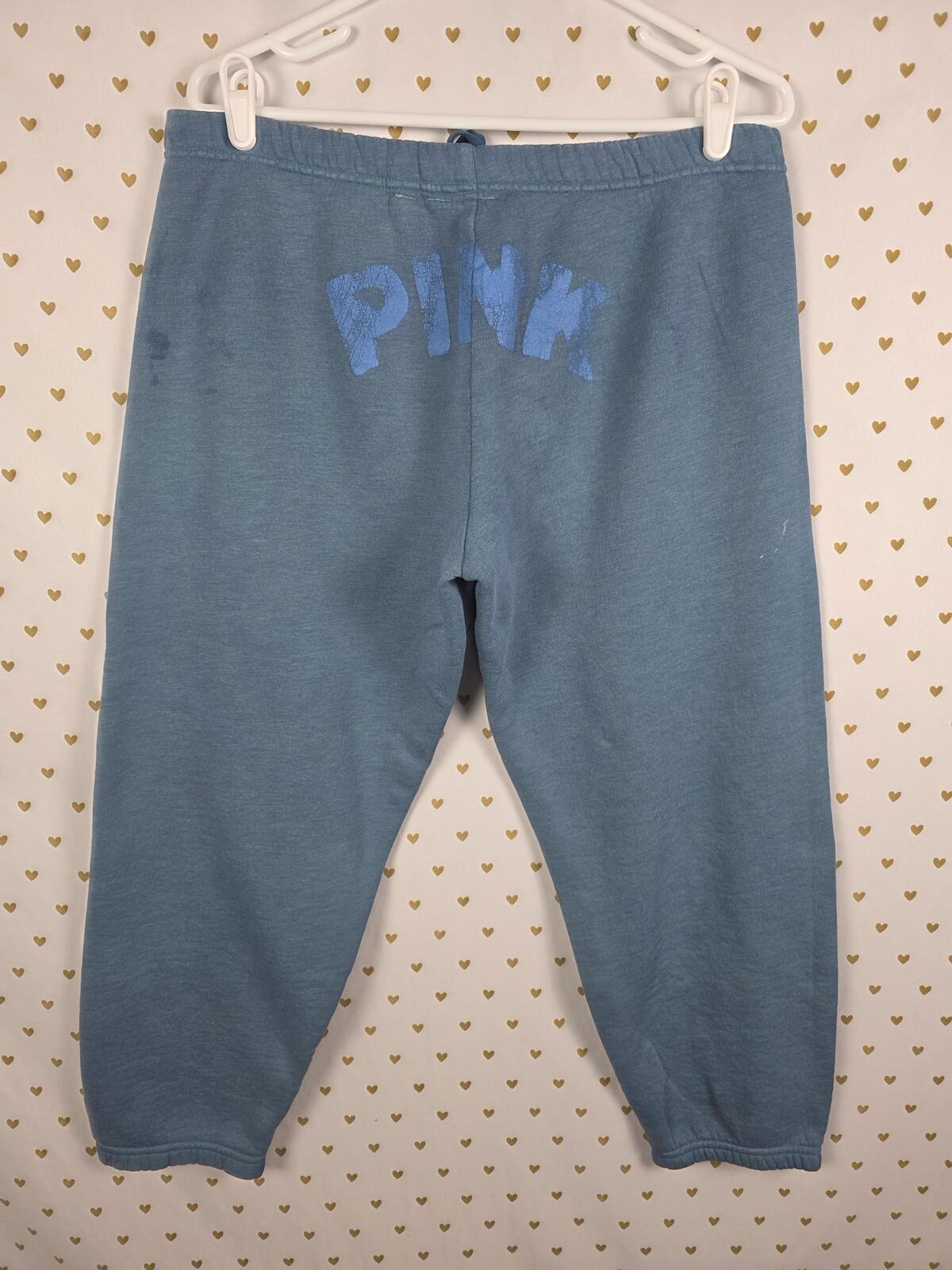 Victorias Secret VINTAGE Blue TRUE PINK LOVE y2k Joggers Sweatpants Sweats MED