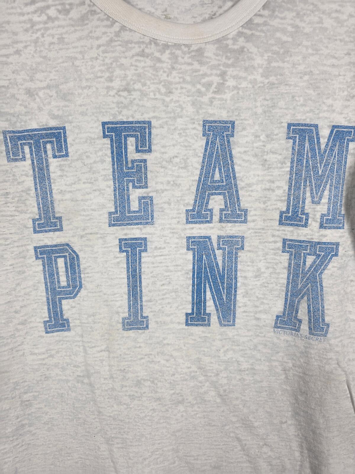 Victorias Secret PINK VINTAGE y2k Semi Sheer TEAM Tee Shirt HOT Large Cotton 06