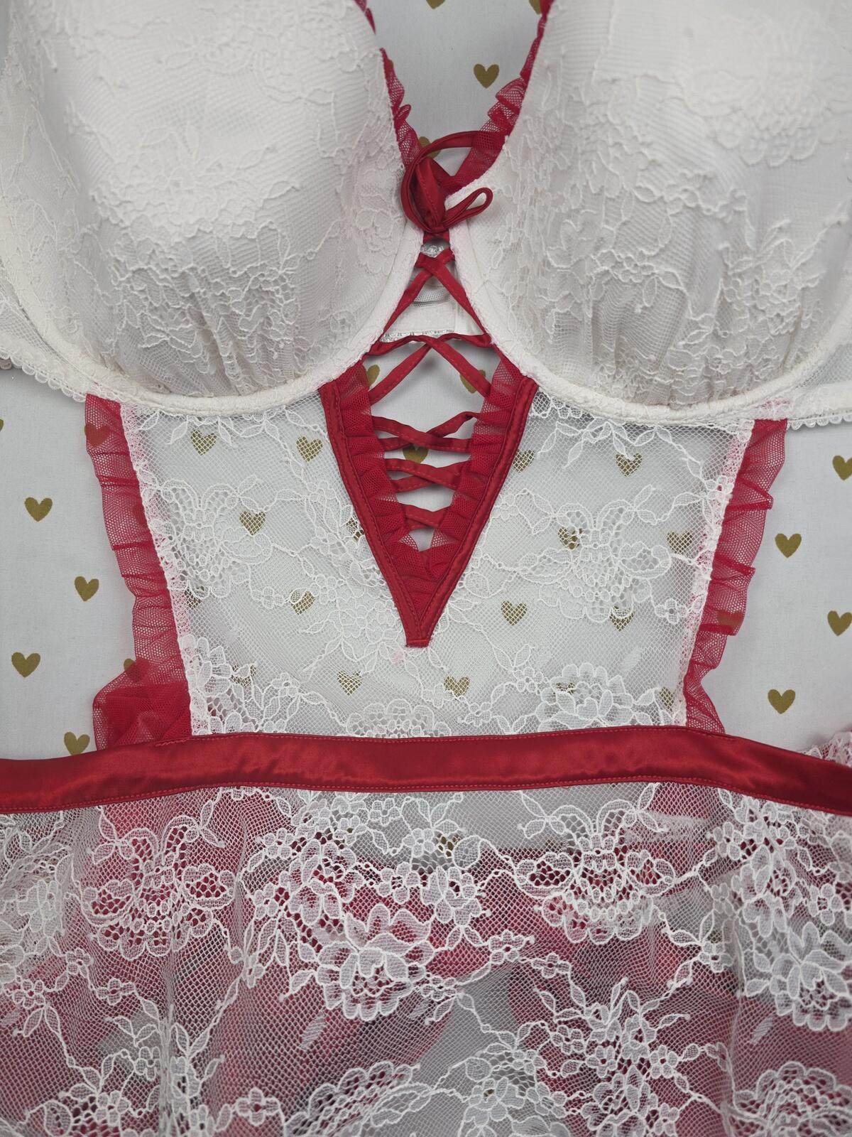 Victorias Secret Sexy XL French Maid Bow Back Push Up Lingerie Nightie Bra Top