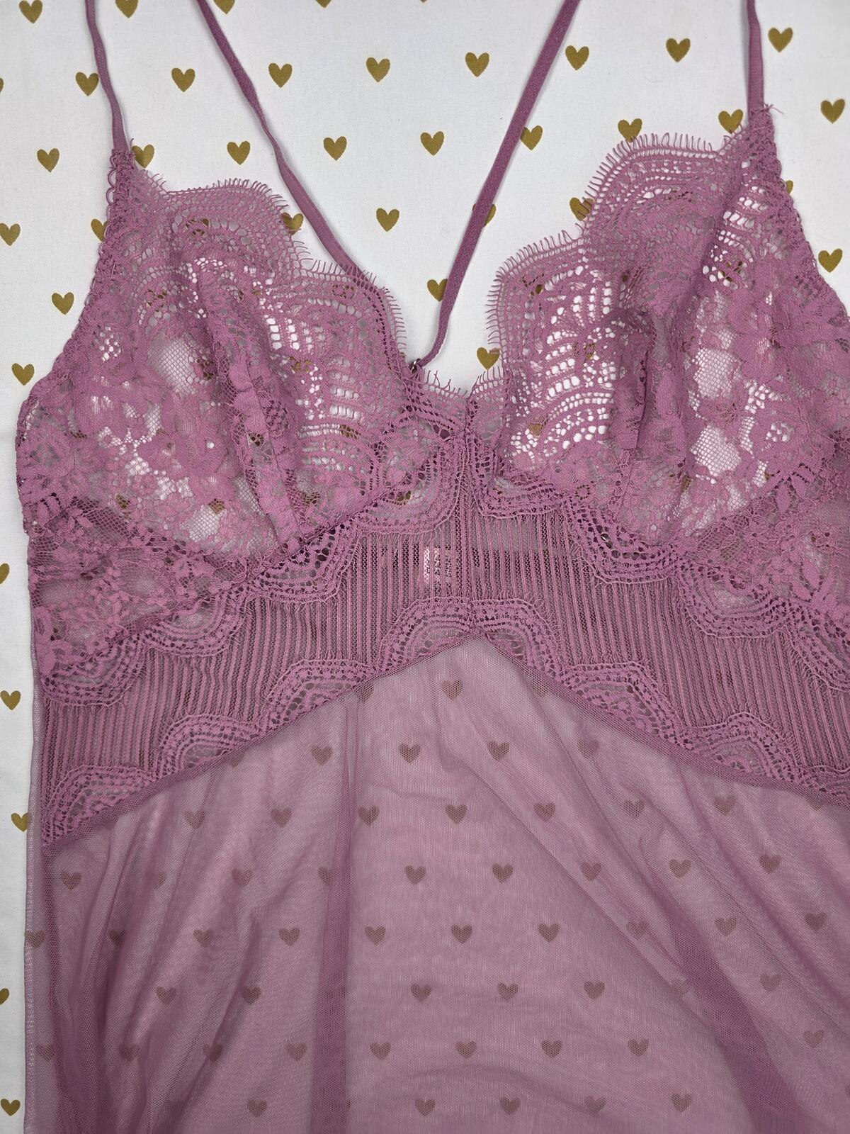 Victorias Secret Sexy Sheer Teddy Nightie Lingerie Slip LARGE Rose