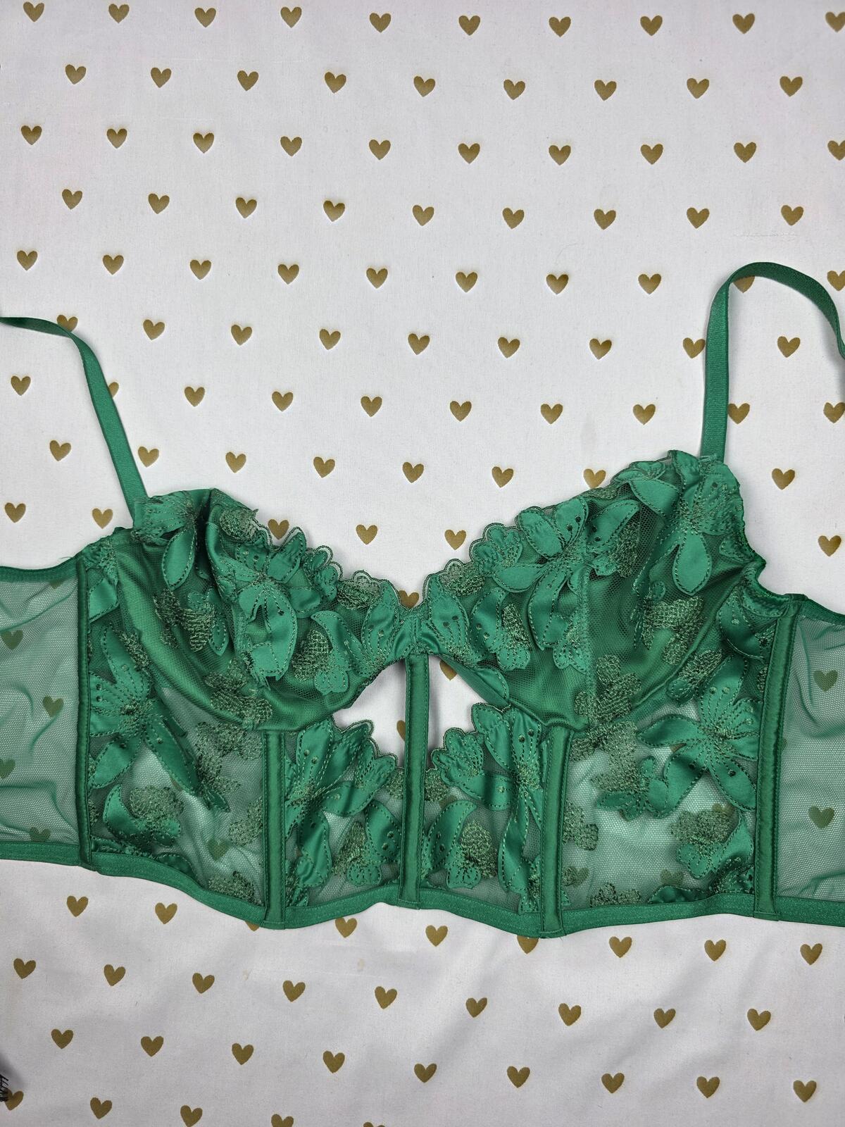 Victoria’s Secret Very Sexy Applique Green Glam Embroidery Corset top SMALL