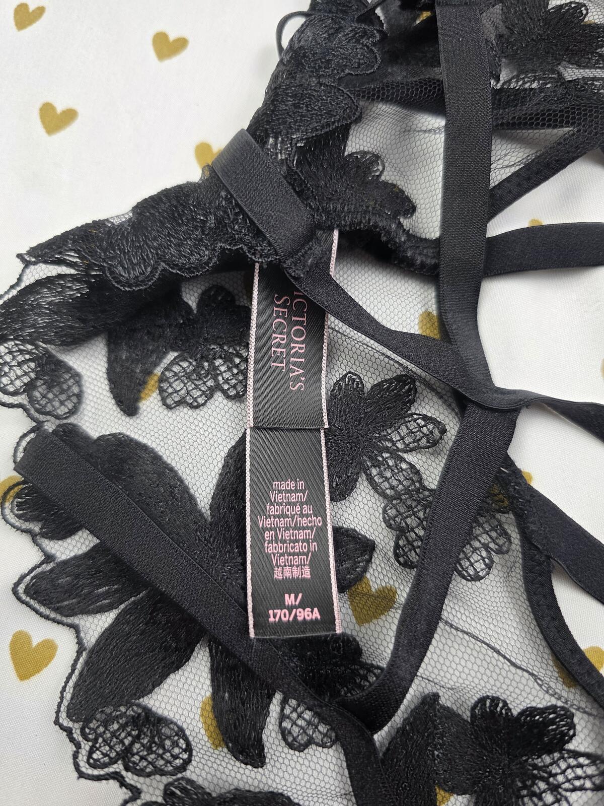 Victorias Secret EMBROIDERED Cutout Teddy Applique V String Thong Caged MED