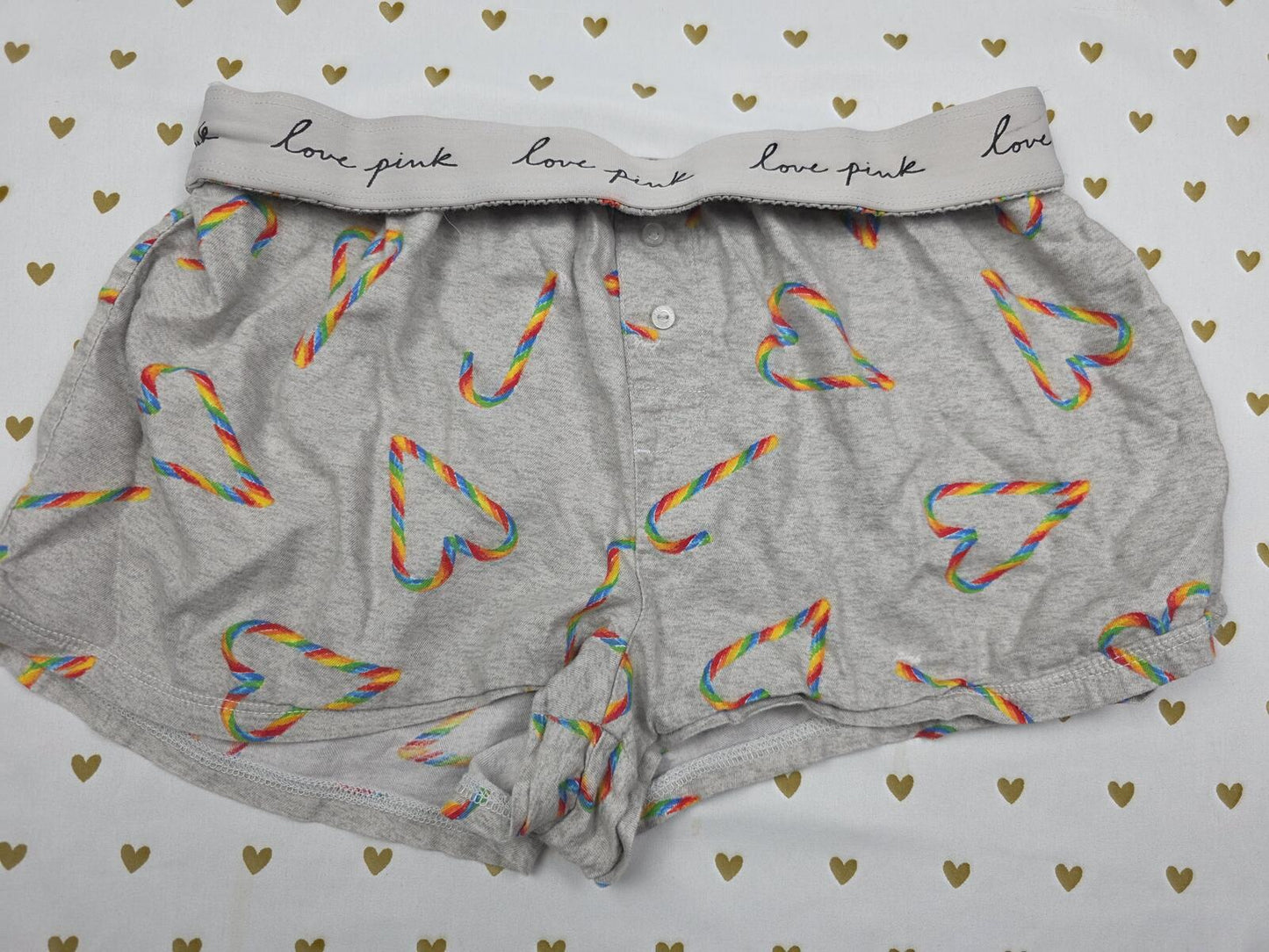 Victorias Secret PINK RAINBOW HEARTS XS Sleep Shorts Boxers Pajama Bottoms