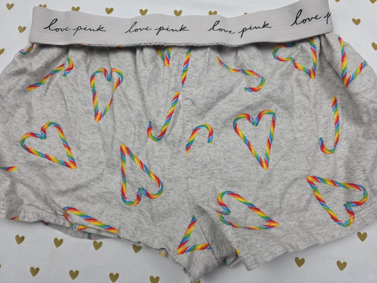 Victorias Secret PINK RAINBOW HEARTS XS Sleep Shorts Boxers Pajama Bottoms