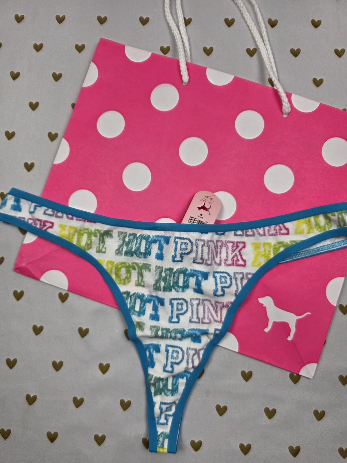 Victorias Secret HOT PINK NEW Low Rise Graphic Cotton Thong Panties MED '06