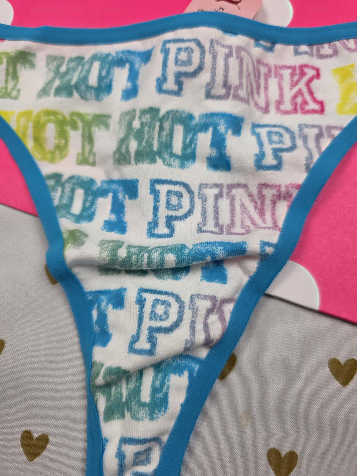 Victorias Secret HOT PINK NEW Low Rise Graphic Cotton Thong Panties MED '06