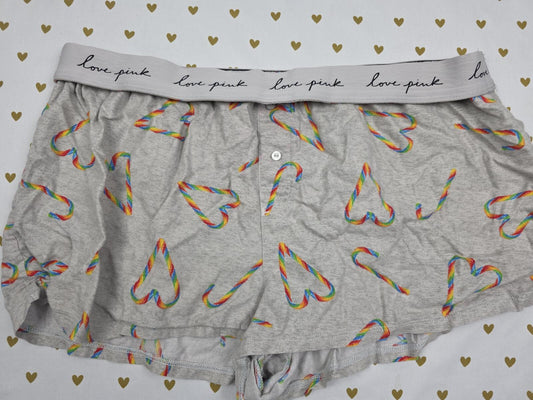 Victorias Secret PINK Large RAINBOW HEARTS Sleep Shorts Boxers Pajama Bottoms