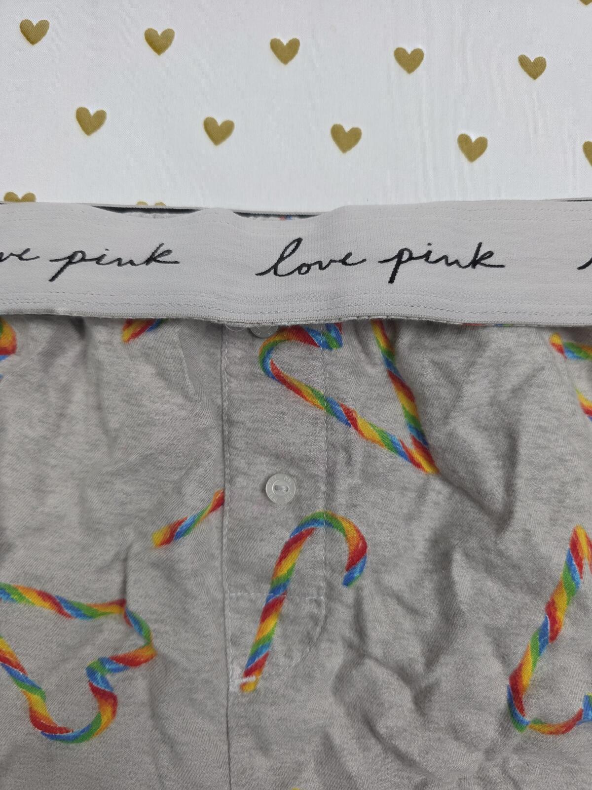 Victorias Secret PINK Large RAINBOW HEARTS Sleep Shorts Boxers Pajama Bottoms