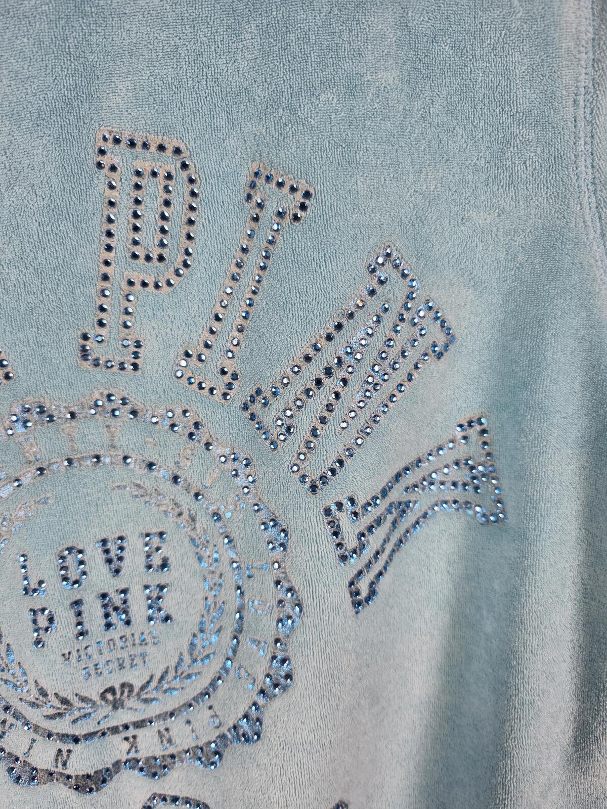 Victorias Secret Pink VINTAGE VELOUR Bling Studded Logo Hoodie Jacket Small Y2k
